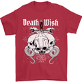 Death Wish Skulls Snakes Biker Gothic Demon Mens T-Shirt Cotton Gildan Red
