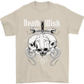 Death Wish Skulls Snakes Biker Gothic Demon Mens T-Shirt Cotton Gildan Sand