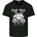 Death Wish Skulls Snakes Biker Gothic Demon Mens V-Neck Cotton T-Shirt Black