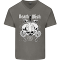 Death Wish Skulls Snakes Biker Gothic Demon Mens V-Neck Cotton T-Shirt Charcoal