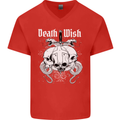 Death Wish Skulls Snakes Biker Gothic Demon Mens V-Neck Cotton T-Shirt Red