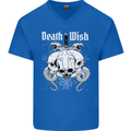 Death Wish Skulls Snakes Biker Gothic Demon Mens V-Neck Cotton T-Shirt Royal Blue