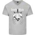 Death Wish Skulls Snakes Biker Gothic Demon Mens V-Neck Cotton T-Shirt Sports Grey