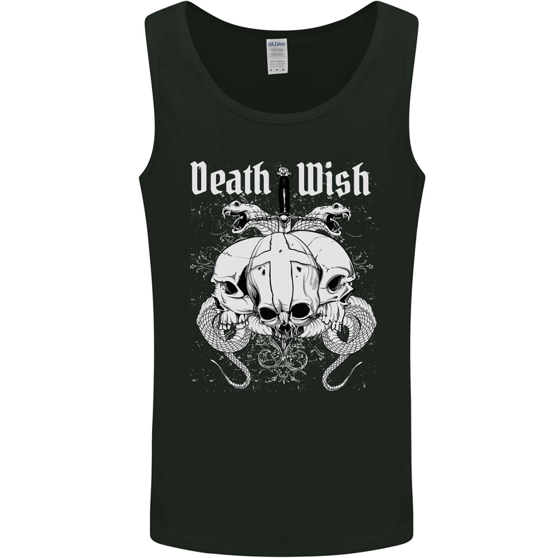 Death Wish Skulls Snakes Biker Gothic Demon Mens Vest Tank Top Black