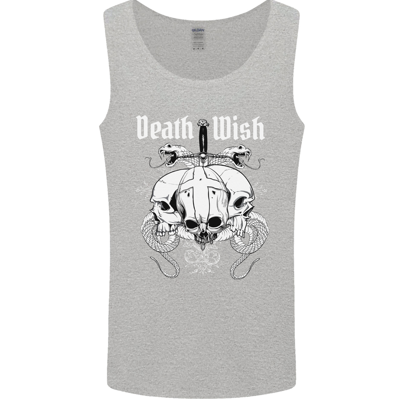 Death Wish Skulls Snakes Biker Gothic Demon Mens Vest Tank Top Sports Grey