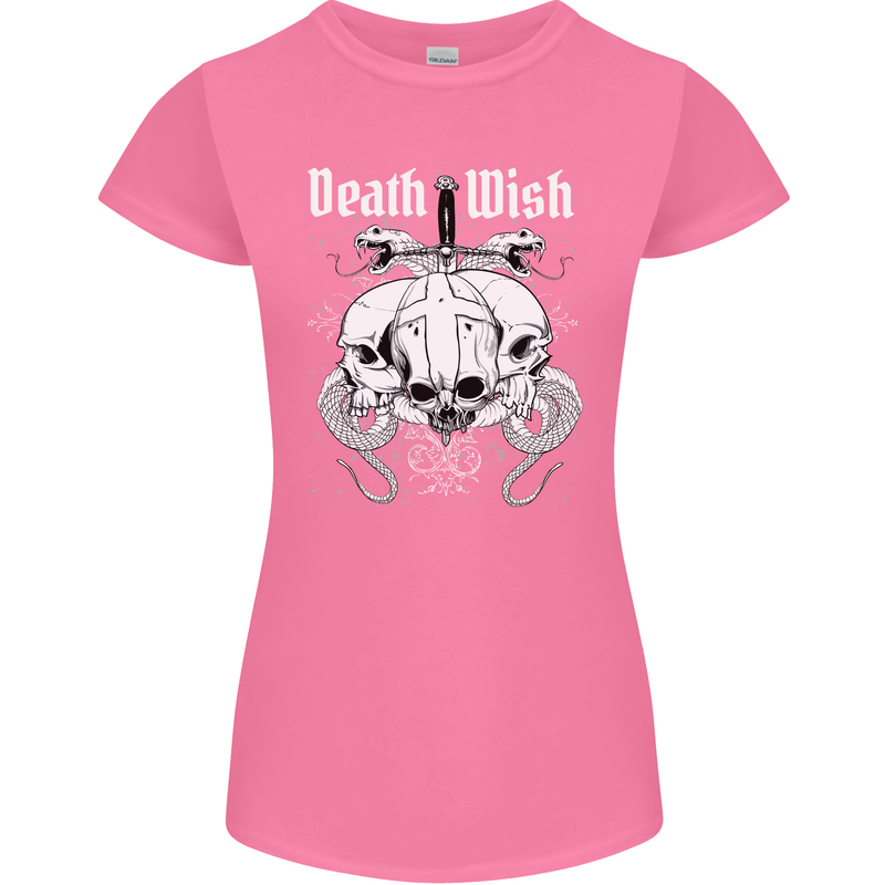 Death Wish Skulls Snakes Biker Gothic Demon Womens Petite Cut T-Shirt Azalea