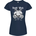 Death Wish Skulls Snakes Biker Gothic Demon Womens Petite Cut T-Shirt Navy Blue