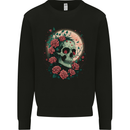 Death at Moon Skull With Roses at Night Gothic Kids Sweatshirt Jumper Black
