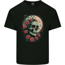 Death at Moon Skull With Roses at Night Gothic Kids T-Shirt Childrens Black