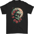 Death at Moon Skull With Roses at Night Gothic Mens Gildan Cotton T-Shirt Black