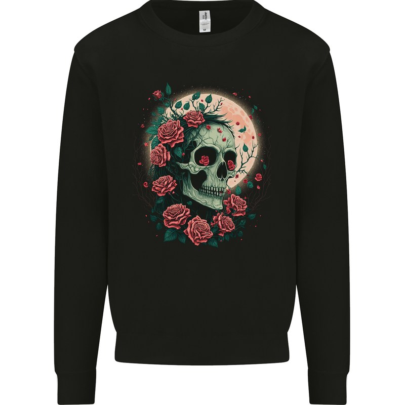 Death at Moon Skull With Roses at Night Gothic Mens Sweatshirt Jumper Black