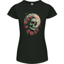 Death at Moon Skull With Roses at Night Gothic Womens Petite Cut T-Shirt Black