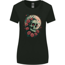 Death at Moon Skull With Roses at Night Gothic Womens Wider Cut T-Shirt Black