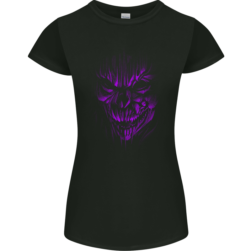 Demon Skull Devil Satan Grim Reaper Gothic Womens Petite Cut T-Shirt Black