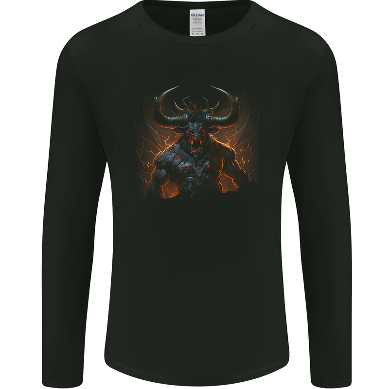 Demonic Bull From Hell Evil Demon Mens Long Sleeve T-Shirt Black