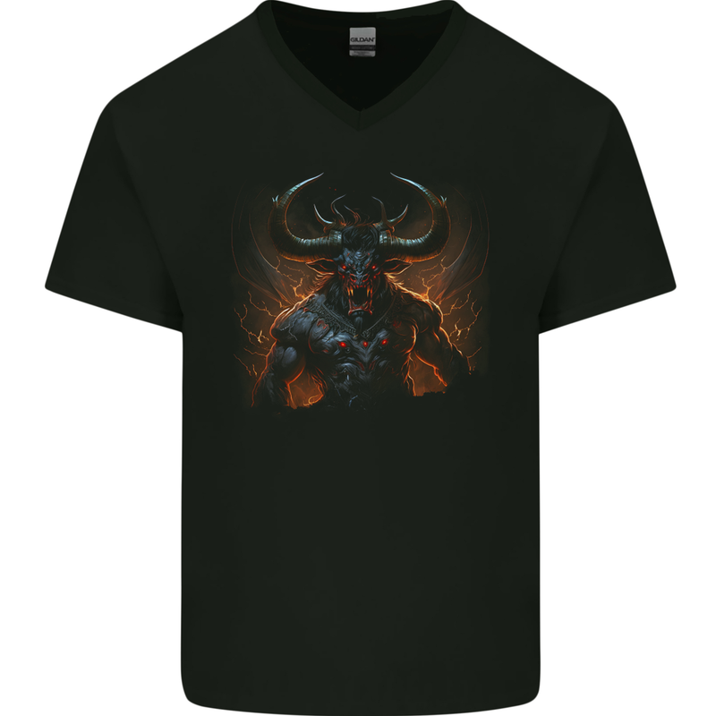 Demonic Bull From Hell Evil Demon Mens V-Neck Cotton T-Shirt Black