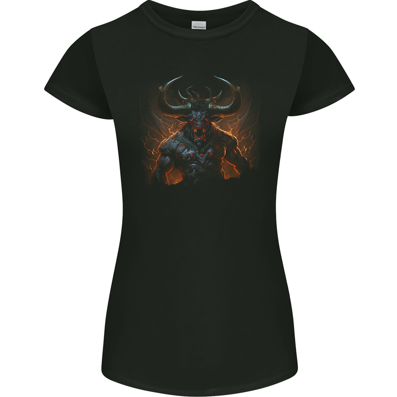 Demonic Bull From Hell Evil Demon Womens Petite Cut T-Shirt Black
