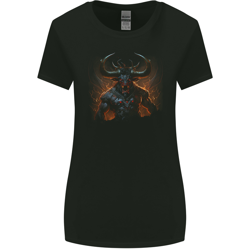 Demonic Bull From Hell Evil Demon Womens Wider Cut T-Shirt Black