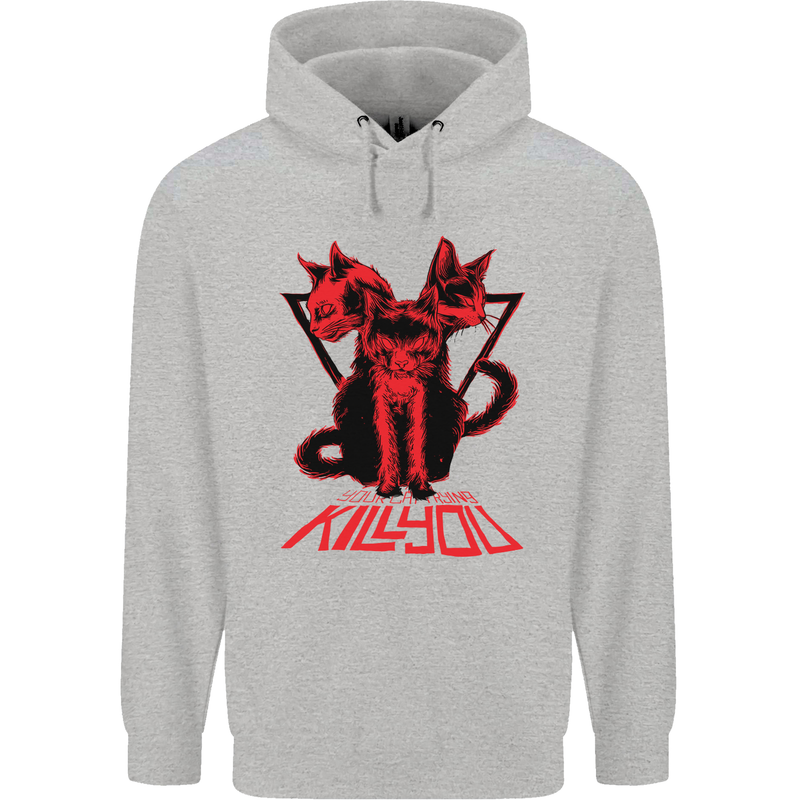 Demonic Cats Halloween Horror Witch Demons Childrens Kids Hoodie Sports Grey