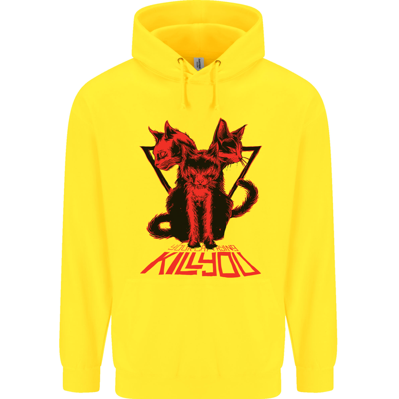 Demonic Cats Halloween Horror Witch Demons Childrens Kids Hoodie Yellow