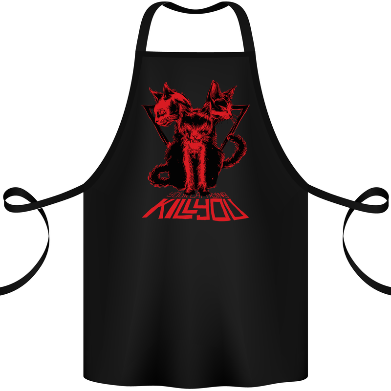 Demonic Cats Halloween Horror Witch Demons Cotton Apron 100% Organic Black
