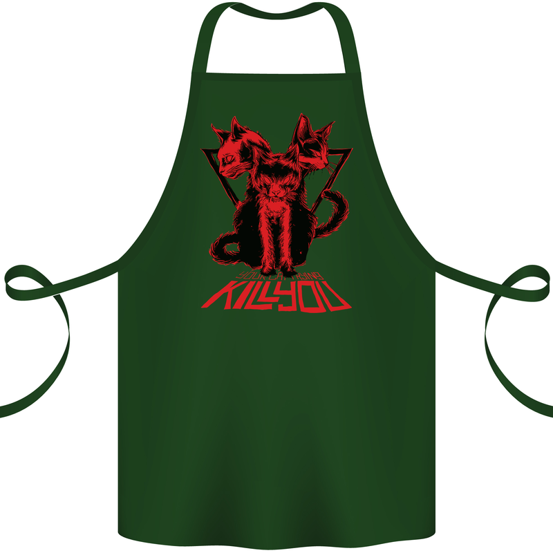 Demonic Cats Halloween Horror Witch Demons Cotton Apron 100% Organic Forest Green