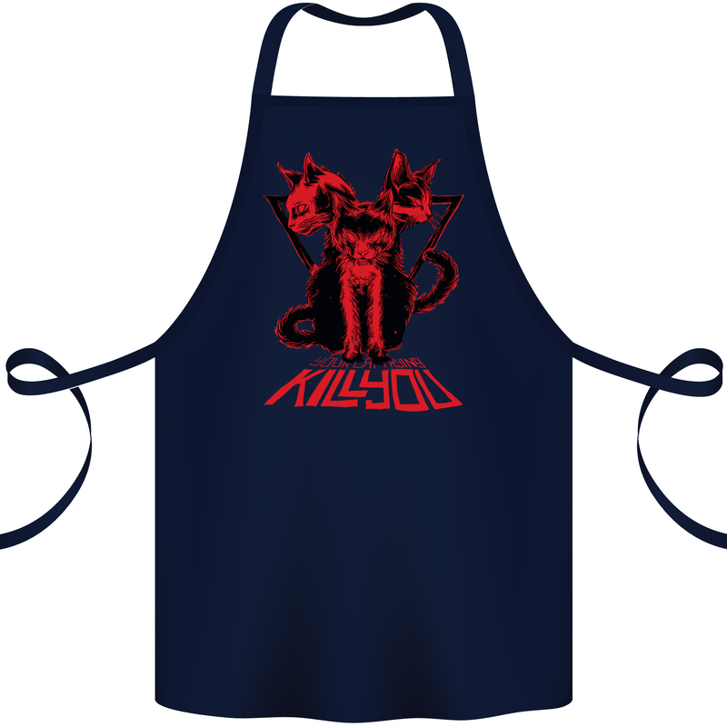 Demonic Cats Halloween Horror Witch Demons Cotton Apron 100% Organic Navy Blue
