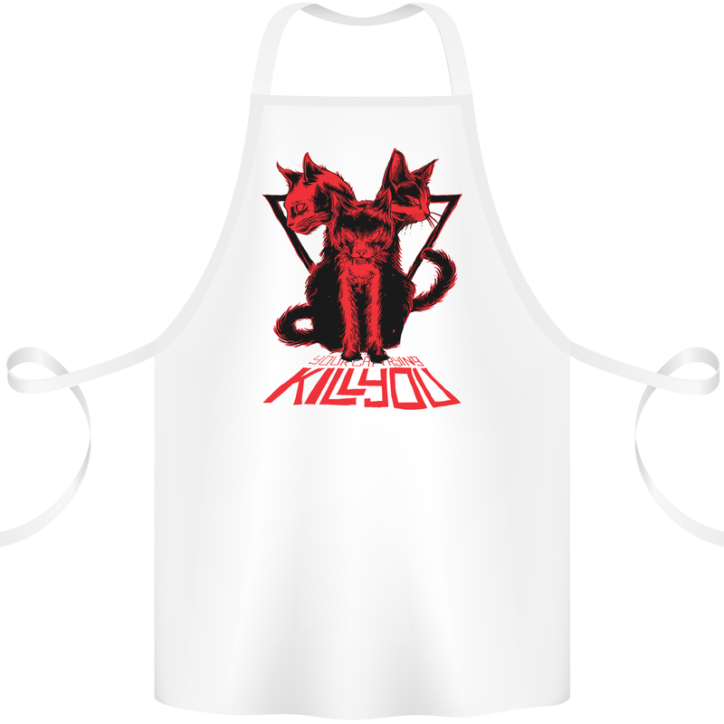 Demonic Cats Halloween Horror Witch Demons Cotton Apron 100% Organic White