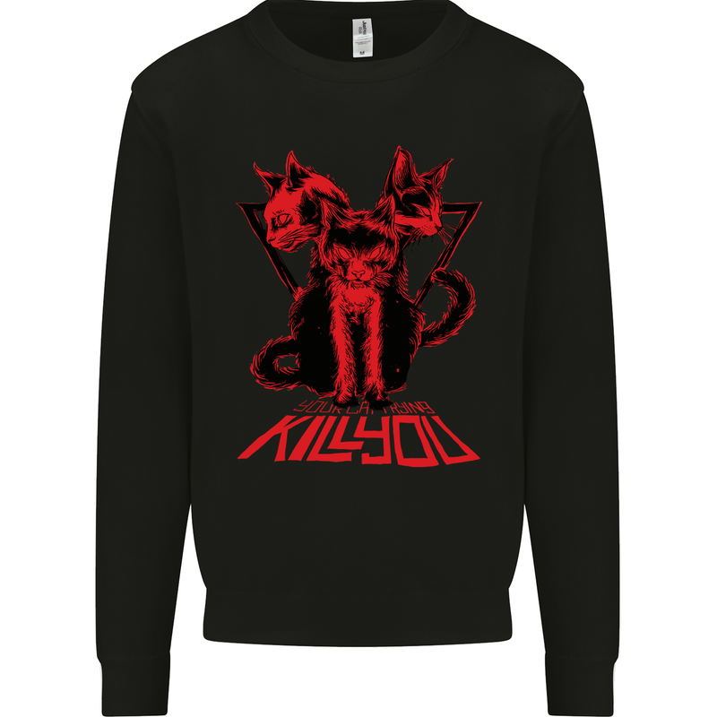 Demonic Cats Halloween Horror Witch Demons Kids Sweatshirt Jumper Black