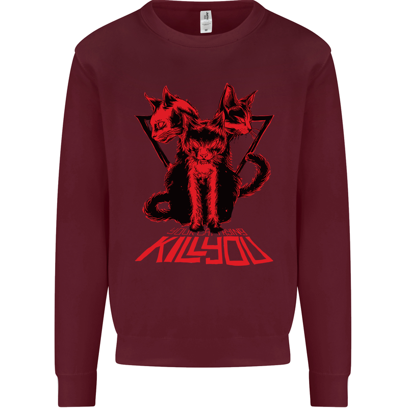 Demonic Cats Halloween Horror Witch Demons Kids Sweatshirt Jumper Maroon