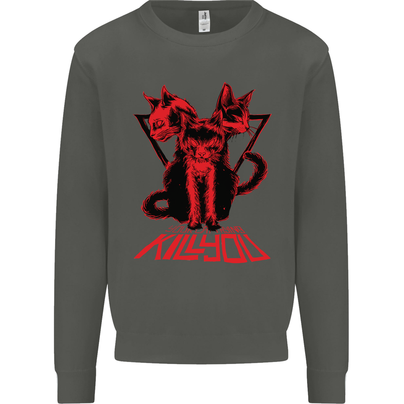 Demonic Cats Halloween Horror Witch Demons Kids Sweatshirt Jumper Storm Grey