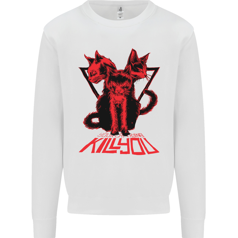 Demonic Cats Halloween Horror Witch Demons Kids Sweatshirt Jumper White