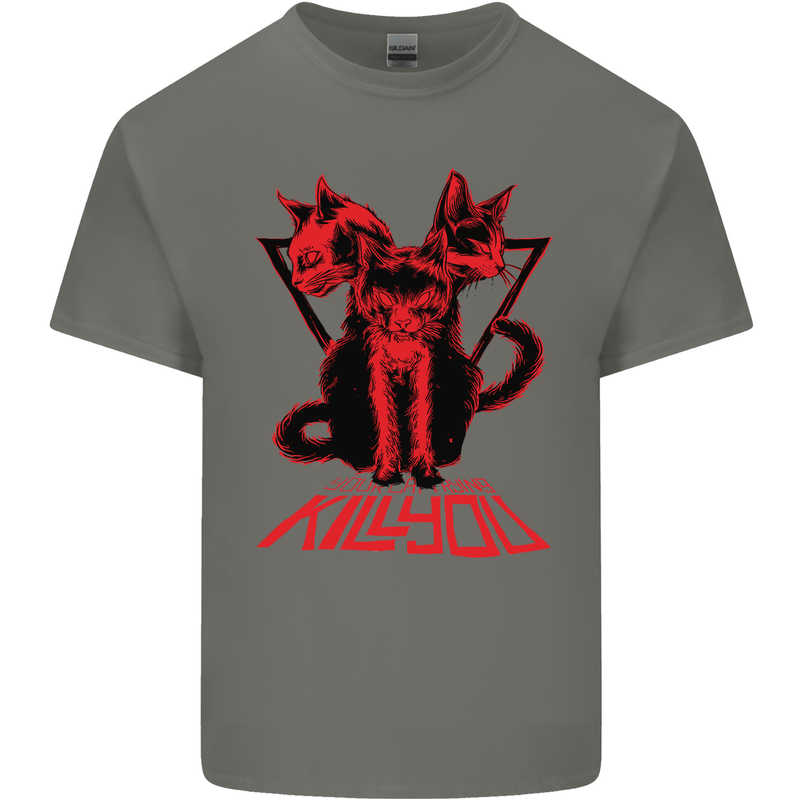 Demonic Cats Halloween Horror Witch Demons Kids T-Shirt Childrens Charcoal