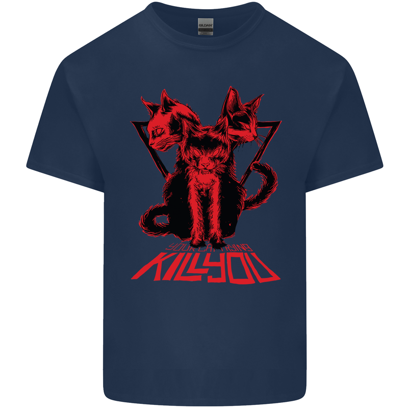 Demonic Cats Halloween Horror Witch Demons Kids T-Shirt Childrens Navy Blue