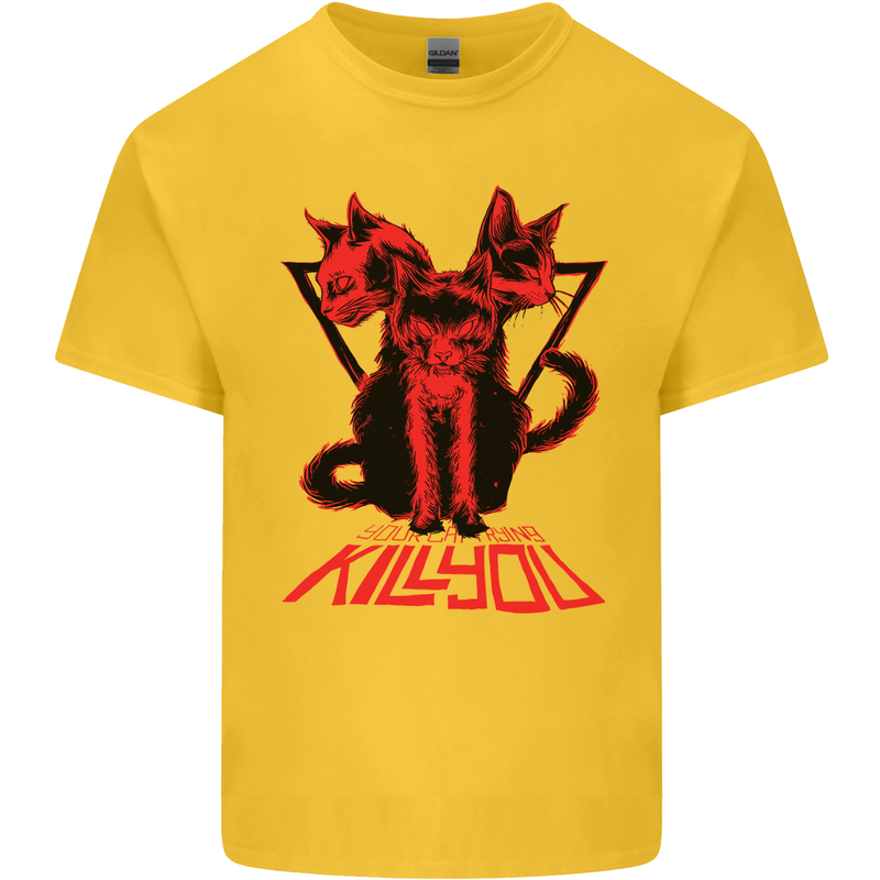 Demonic Cats Halloween Horror Witch Demons Kids T-Shirt Childrens Yellow