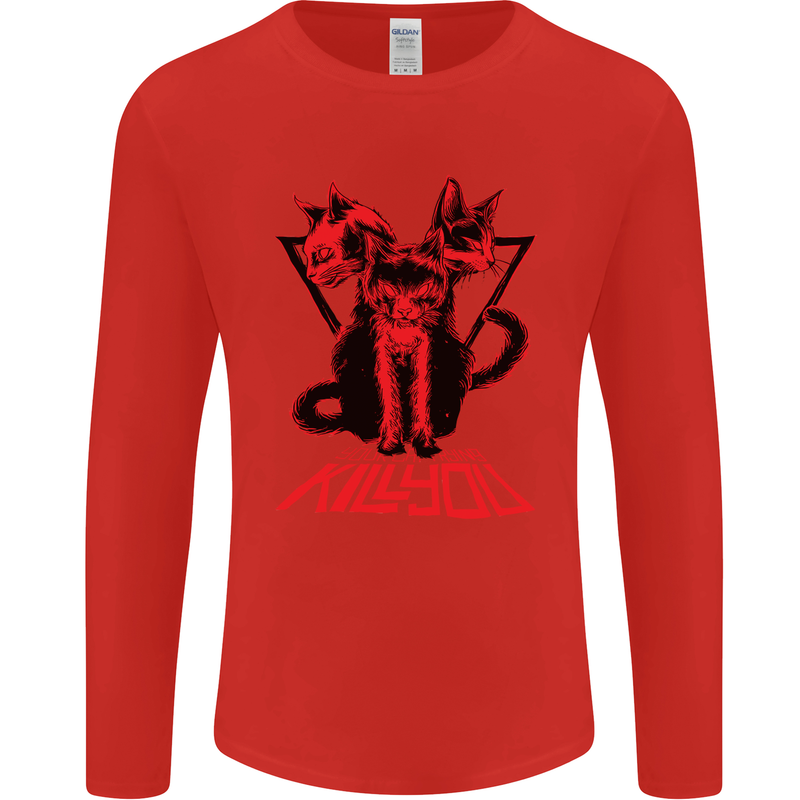 Demonic Cats Halloween Horror Witch Demons Mens Long Sleeve T-Shirt Red