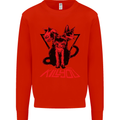Demonic Cats Halloween Horror Witch Demons Mens Sweatshirt Jumper Bright Red