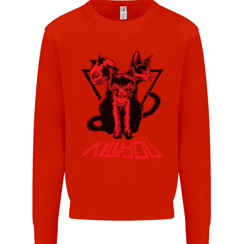 Demonic Cats Halloween Horror Witch Demons Mens Sweatshirt Jumper Bright Red