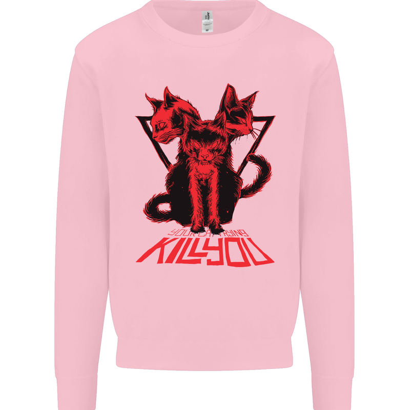 Demonic Cats Halloween Horror Witch Demons Mens Sweatshirt Jumper Light Pink