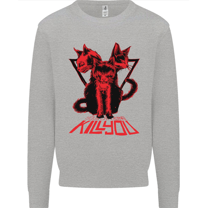 Demonic Cats Halloween Horror Witch Demons Mens Sweatshirt Jumper Sports Grey