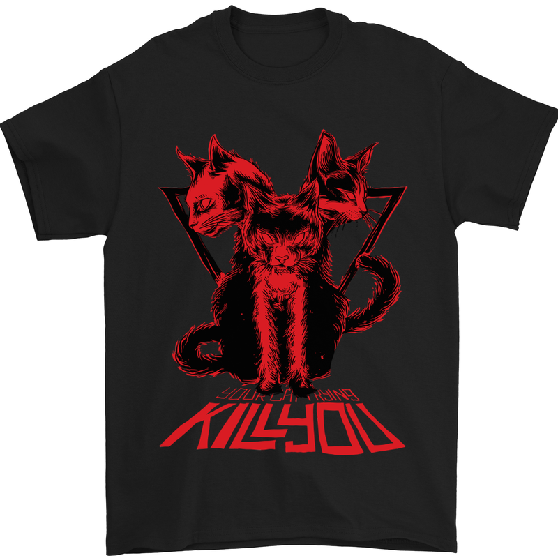 Demonic Cats Halloween Horror Witch Demons Mens T-Shirt Cotton Gildan Black