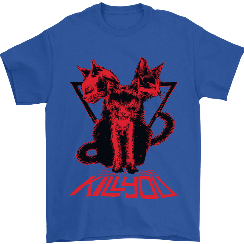 Demonic Cats Halloween Horror Witch Demons Mens T-Shirt Cotton Gildan Royal Blue