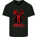 Demonic Cats Halloween Horror Witch Demons Mens V-Neck Cotton T-Shirt Black