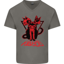 Demonic Cats Halloween Horror Witch Demons Mens V-Neck Cotton T-Shirt Charcoal