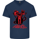 Demonic Cats Halloween Horror Witch Demons Mens V-Neck Cotton T-Shirt Navy Blue