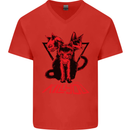 Demonic Cats Halloween Horror Witch Demons Mens V-Neck Cotton T-Shirt Red