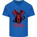 Demonic Cats Halloween Horror Witch Demons Mens V-Neck Cotton T-Shirt Royal Blue