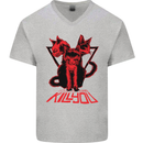 Demonic Cats Halloween Horror Witch Demons Mens V-Neck Cotton T-Shirt Sports Grey