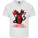 Demonic Cats Halloween Horror Witch Demons Mens V-Neck Cotton T-Shirt White