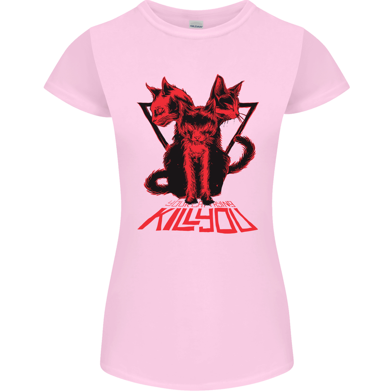 Demonic Cats Halloween Horror Witch Demons Womens Petite Cut T-Shirt Light Pink